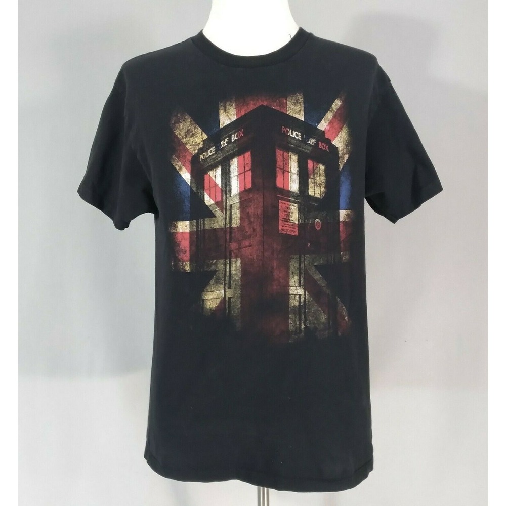 Ripple Junction T-Shirt Mens L Black BBC Doctor Who TARDIS Union Jack Graphic